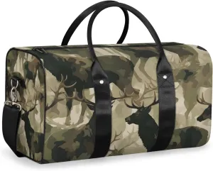 Elk Camouflage Travel Duffle Bag for Women Men Gym Duffel Foldable Bag Waterproof Weekender Green Camo Duffle Tote