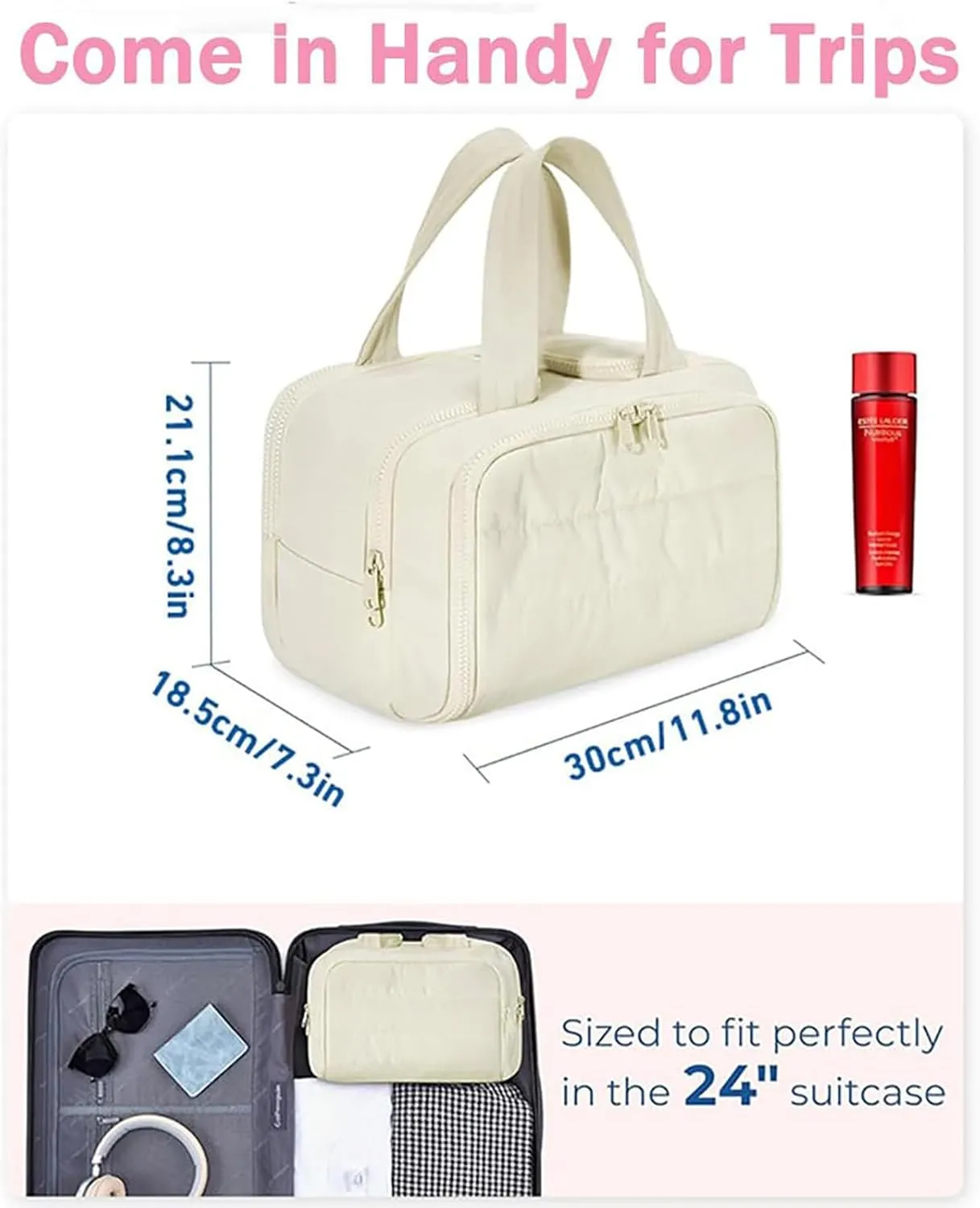 Elouva Toiletry Bag, Large Capacity Wide-Open Travel Cosmetic Bag, Standing Makeup Bag – Portable, Large Capacity, for Accessories, Essentials, Toiletries (Brown)