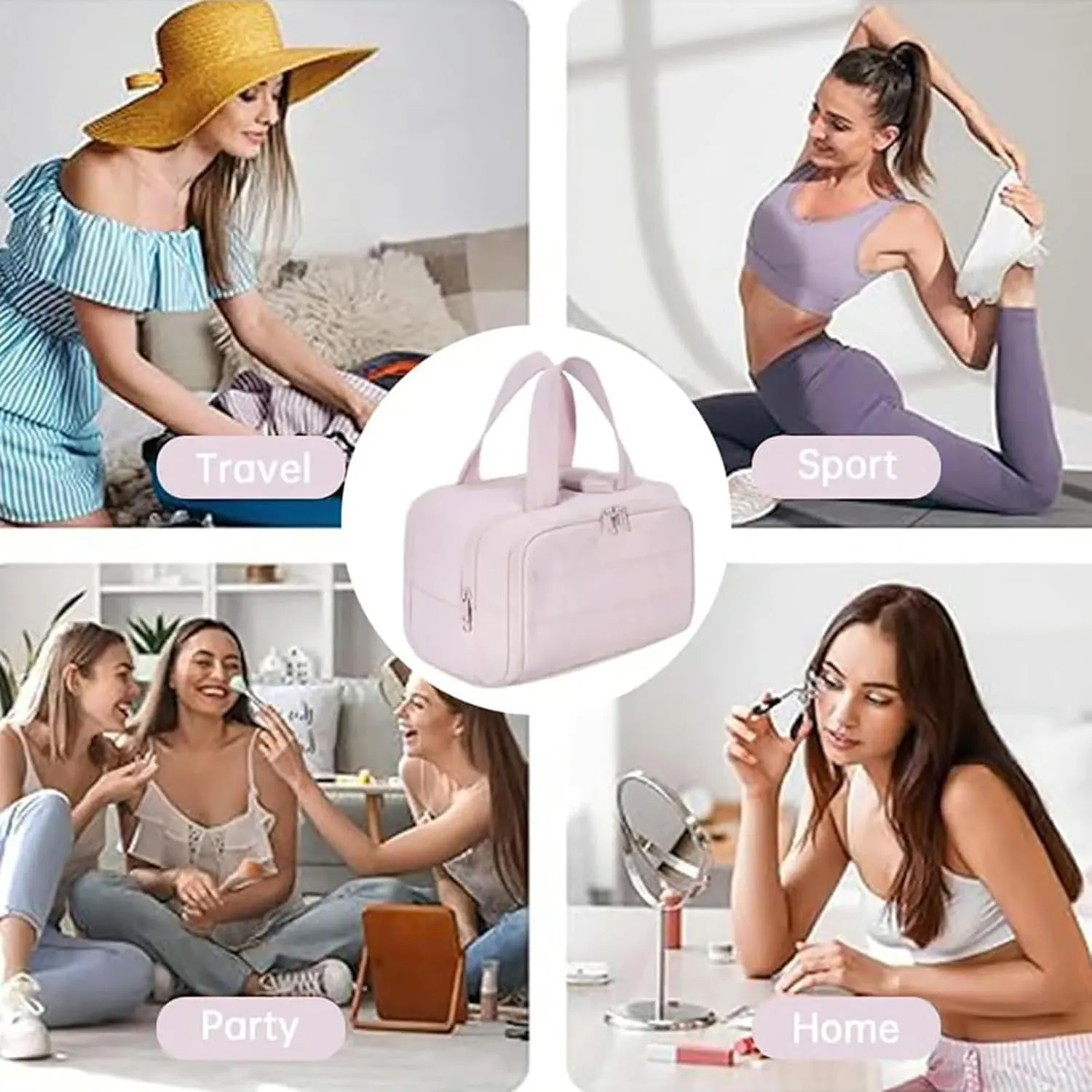 Elouva Toiletry Bag, Large Capacity Wide-Open Travel Cosmetic Bag, Standing Makeup Bag – Portable, Large Capacity, for Accessories, Essentials, Toiletries (Brown)
