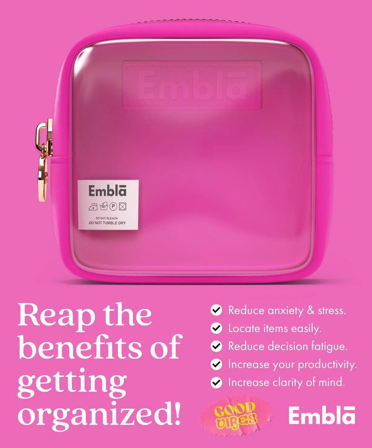Embla Clear Cosmetic Bag Makeup Case, Clear Zipper Make Up Pouch and Toiletry Travel Tote, Cute Skincare Pouches for Women Girls, Preppy Purse Cosmetic Organizer, Mini Makeup Bags, Fuchsia