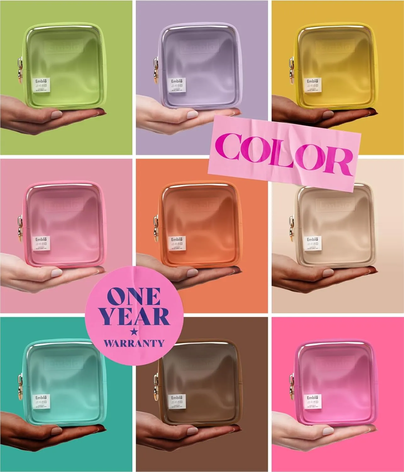 Embla Clear Cosmetic Bag Makeup Case, Clear Zipper Make Up Pouch and Toiletry Travel Tote, Cute Skincare Pouches for Women Girls, Preppy Purse Cosmetic Organizer, Mini Makeup Bags, Fuchsia