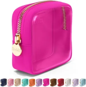 Embla Clear Cosmetic Bag Makeup Case, Clear Zipper Make Up Pouch and Toiletry Travel Tote, Cute Skincare Pouches for Women Girls, Preppy Purse Cosmetic Organizer, Mini Makeup Bags, Fuchsia
