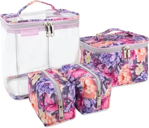 Emma & Chloe Travel Toiletry Bags for Women, 4 Piece Waterproof Cosmetic Case, Set, Pouch Makeup Organizer Bags for Women, Home Counters (Garden Blooms)