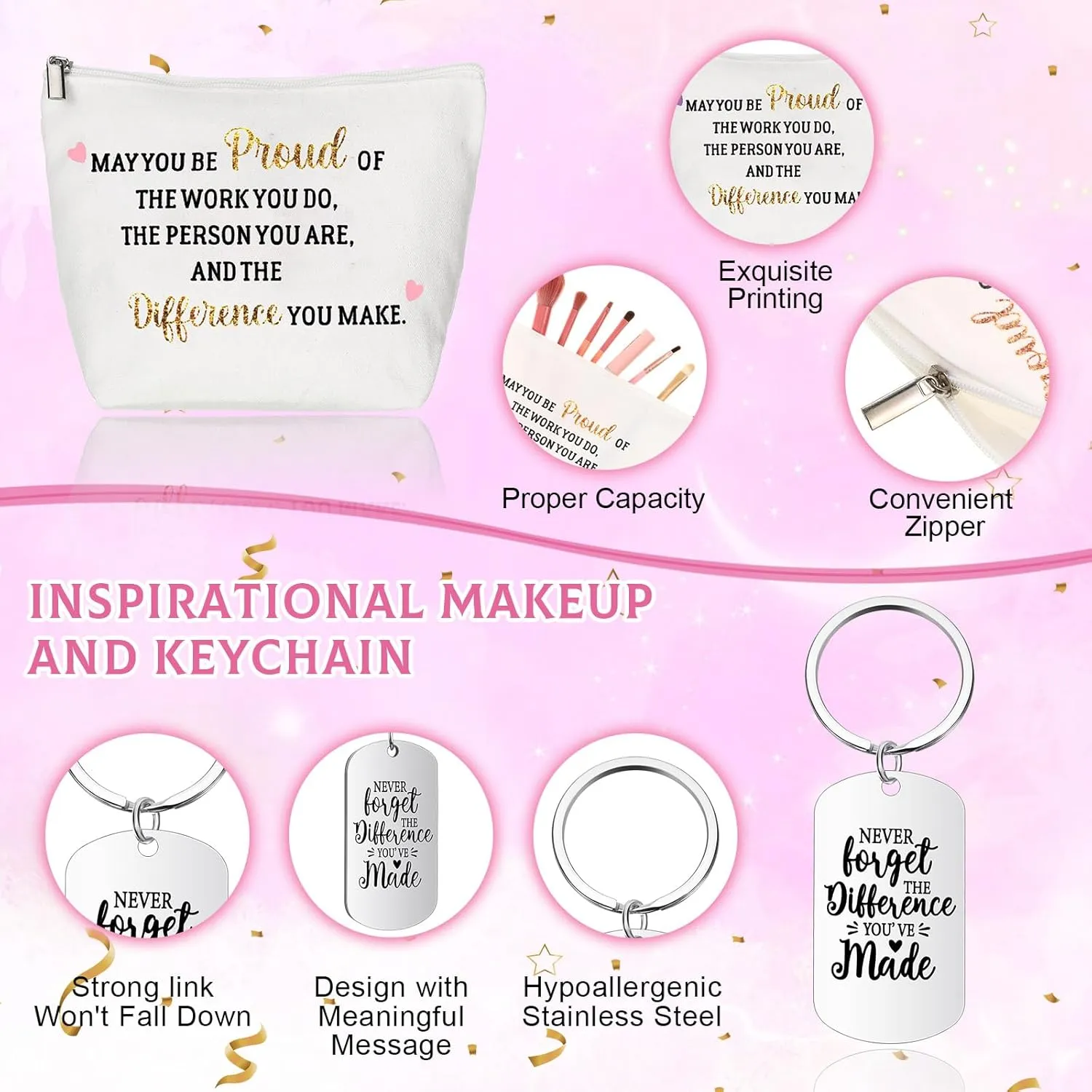 Employee Appreciation Gift for Women Men Thank You Gift for Being Awesome 16 oz Glass Cup Inspirational Notebook Ballpoint Pen Makeup Bag Keychain for Staff Coworker Teacher Nurse (Pink)