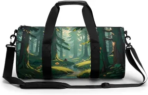 Enchanted Wilderness Fantasy on Dark Green Gym Bag for Men Women Water Resistant Duffle Bag Travel Lightweight Bag for Travel Sports