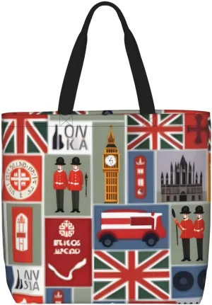 England Symbols print Large capacity zipper shoulder convenience bag tote bag Gift travel shopping bag