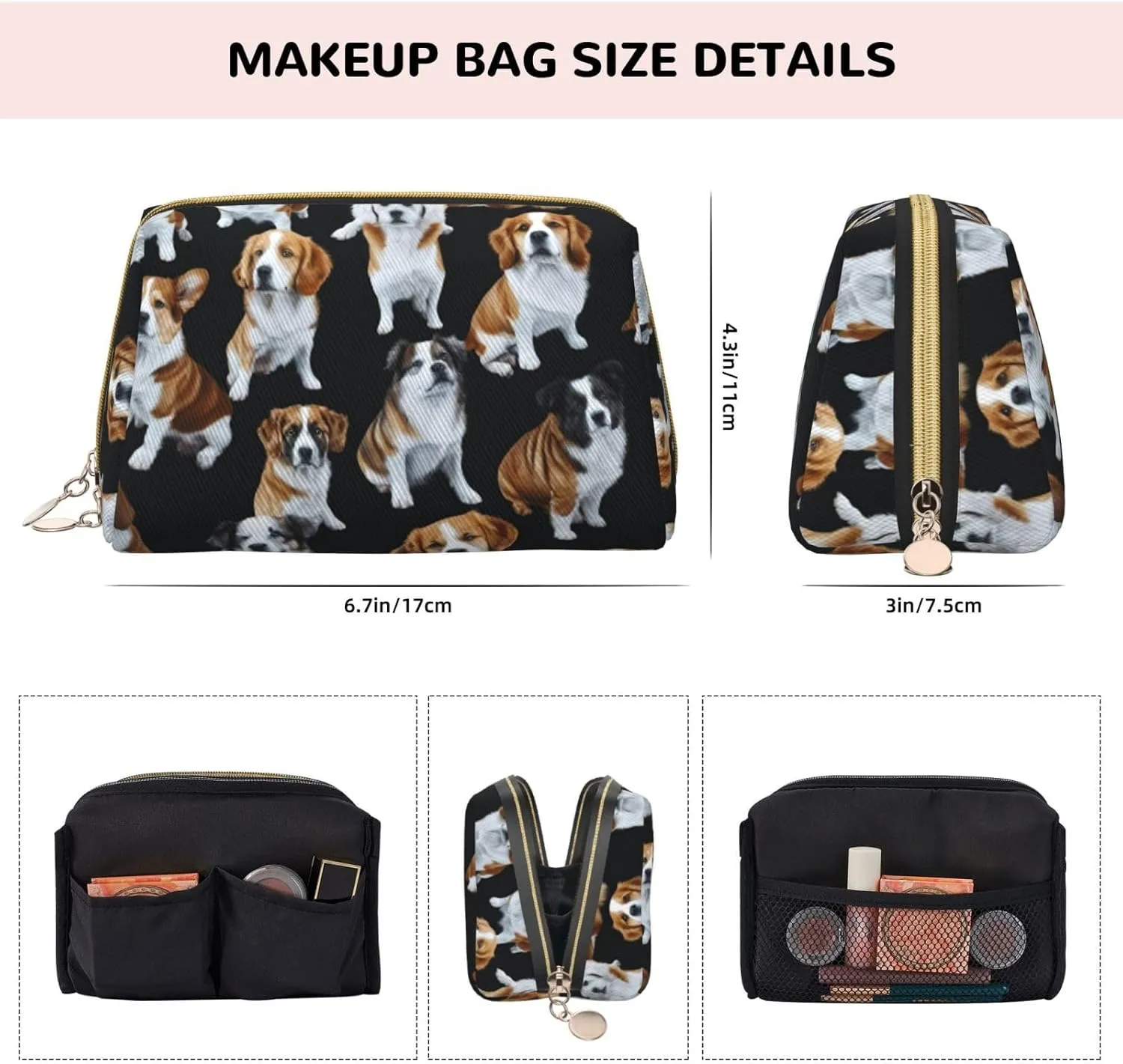 English Bulldogs Toiletry Pouch, Travel-Friendly Makeup Organizer For Makeup Brushes, Lipsticks