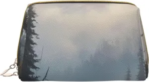 Enigmatic Echo Print Small Leather Makeup Bag for Women, Travel Cosmetic Bag with Zipper, Toiletries, Purse, Gift