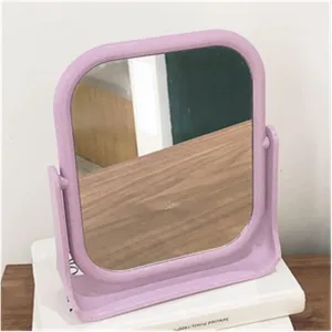 Espejo Mirror Desktop Makeup Mirror Female Student Dormitory Desktop can Stand Lovely Portable Vanity Mirror Small Square Household Double-Sided Mirror Makeup Mirror(Purple)