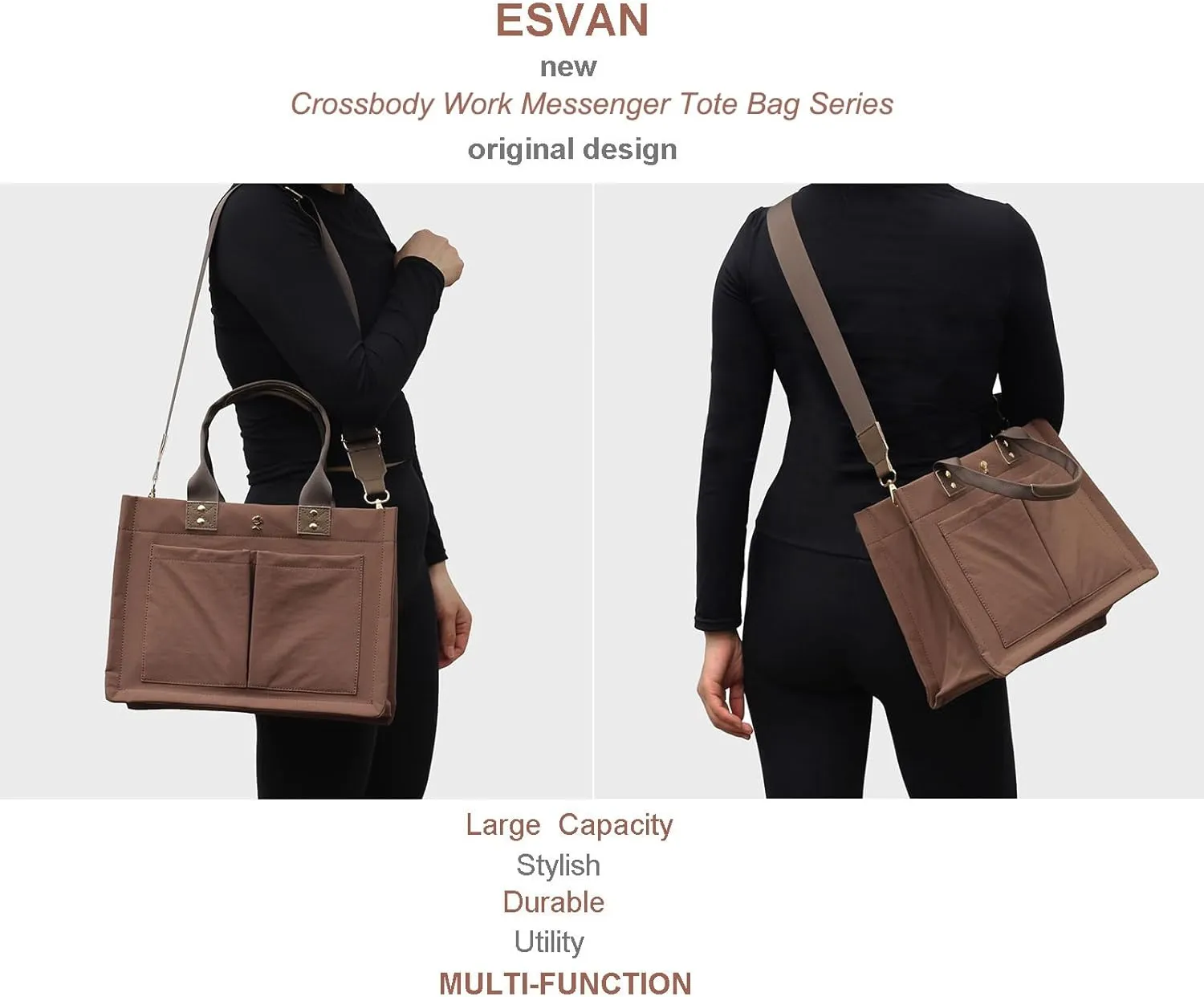 ESVAN Tote Bag for Women Purse Crossbody Bags for Work Diaper Travel Messenger Laptop Bag Handbags