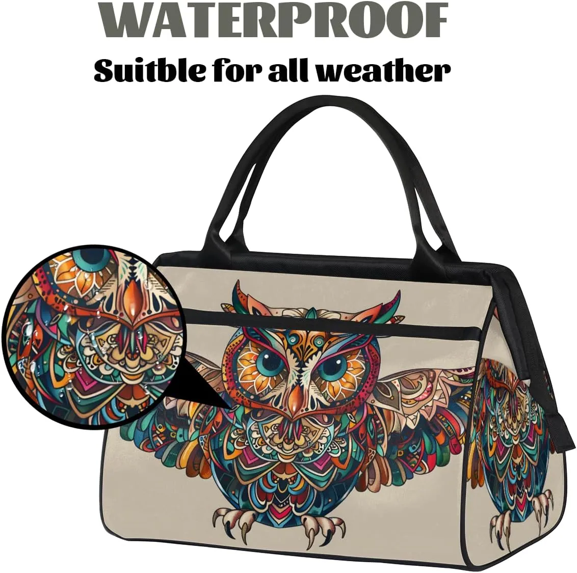 Ethnic Abstract Animals Owl Weekender Overnight Bag for Women Waterproof Carry On Travel Duffle Bags with Pocket Lightweight Sports Gym Tote Bag Large Luggage Workout Personal Item Hospital Bags