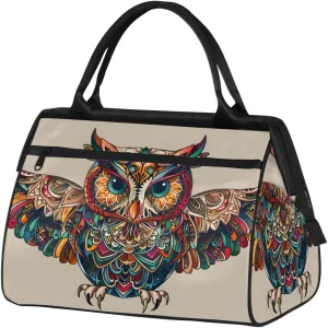 Ethnic Abstract Animals Owl Weekender Overnight Bag for Women Waterproof Carry On Travel Duffle Bags with Pocket Lightweight Sports Gym Tote Bag Large Luggage Workout Personal Item Hospital Bags