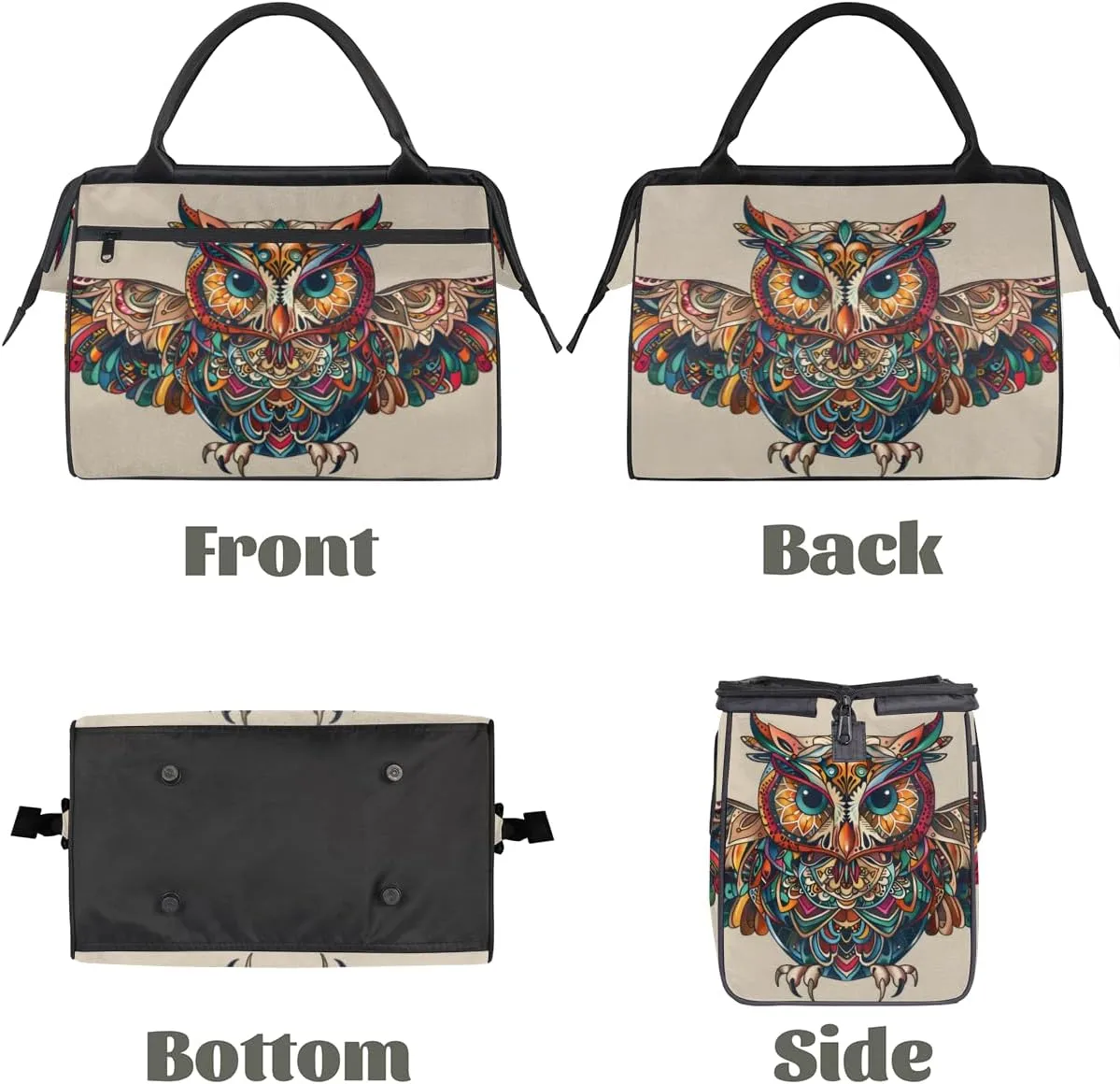 Ethnic Abstract Animals Owl Weekender Overnight Bag for Women Waterproof Carry On Travel Duffle Bags with Pocket Lightweight Sports Gym Tote Bag Large Luggage Workout Personal Item Hospital Bags