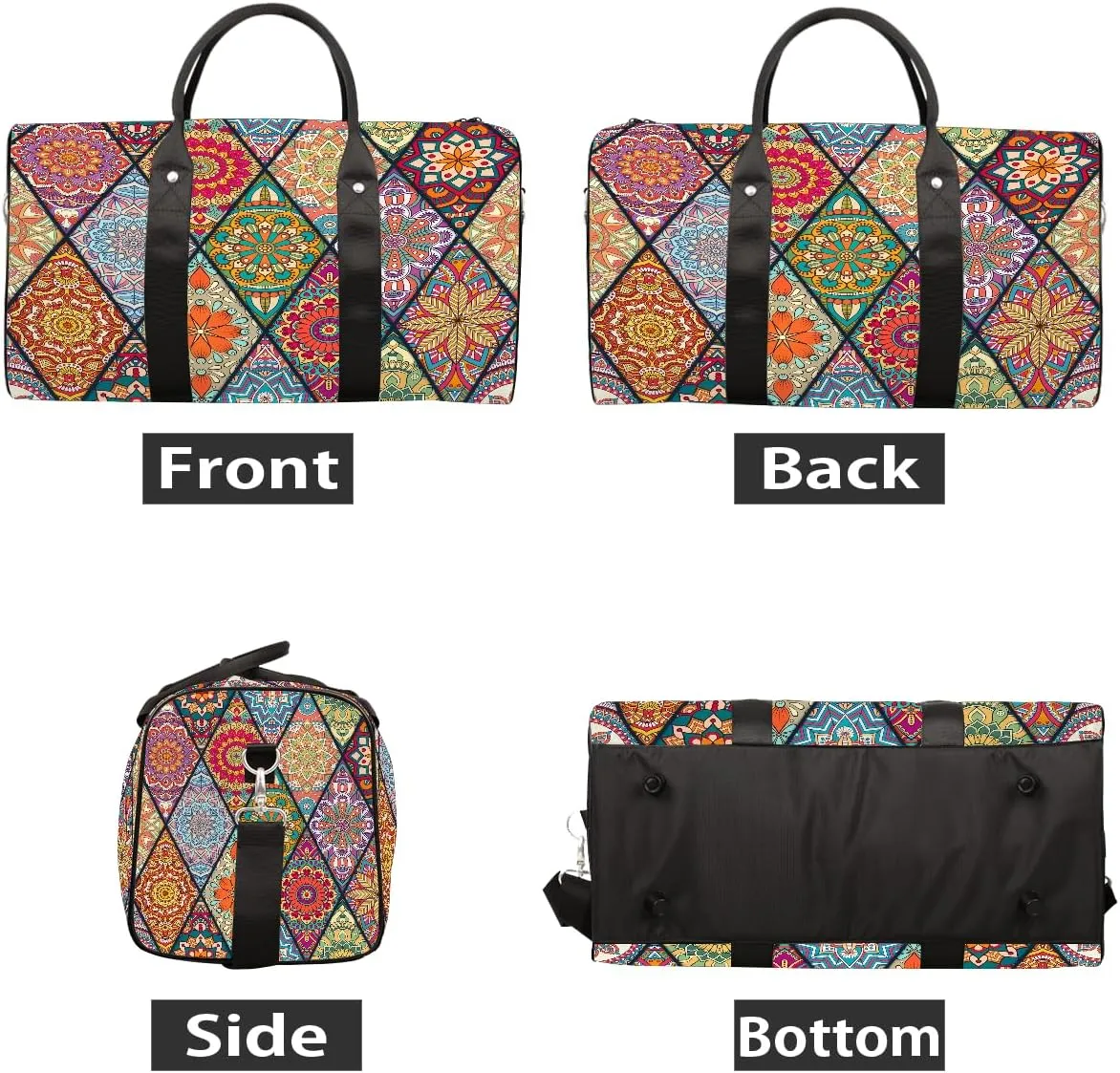 Ethnic Mandala Rainbow Travel Duffle Bag Sports Gym Bags for Women Men Weekender Overnight Bags Waterproof Carry On Tote Bag Workout Bag for Dance Swimming Yoga Hospital