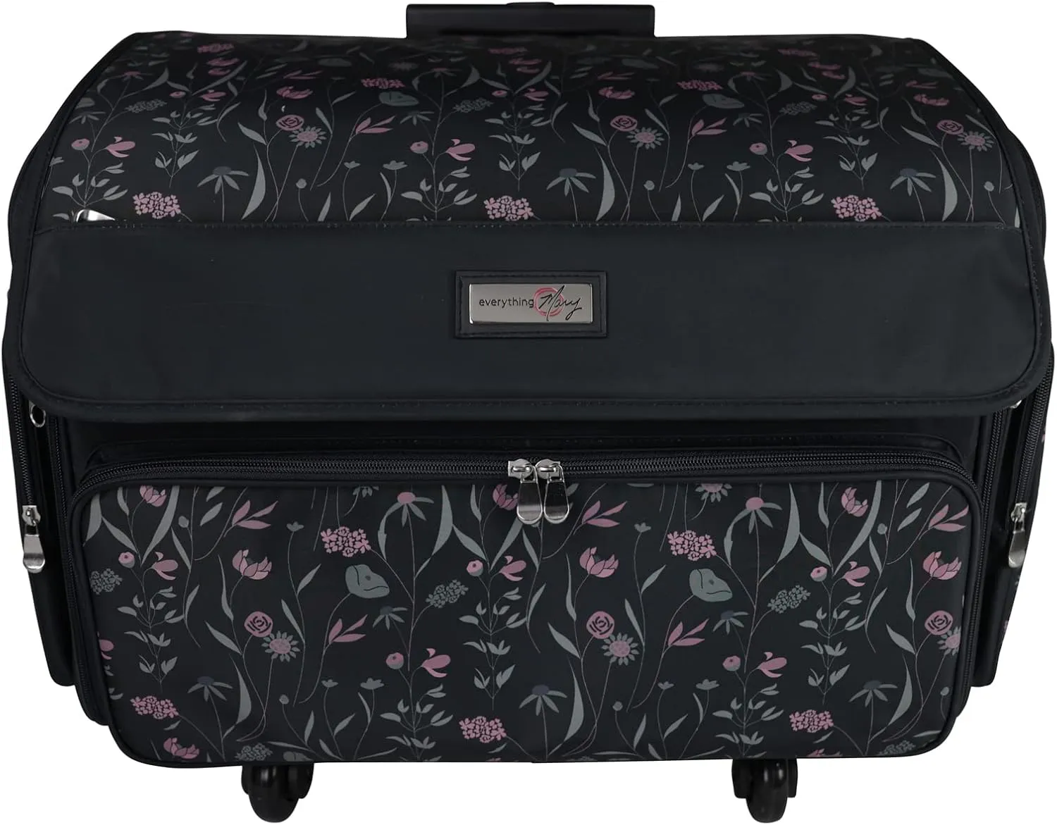 Everything Mary 4 Wheels Collapsible Deluxe Sewing Machine Storage Case, Black - Rolling Trolley Carrying Bag for Brother, Singer