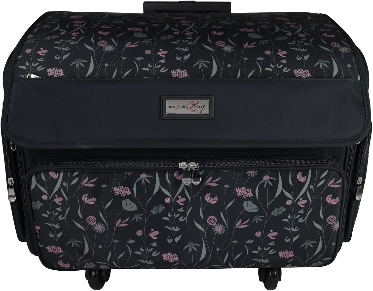 Everything Mary 4 Wheels Collapsible Deluxe Sewing Machine Storage Case, Black - Rolling Trolley Carrying Bag for Brother, Singer