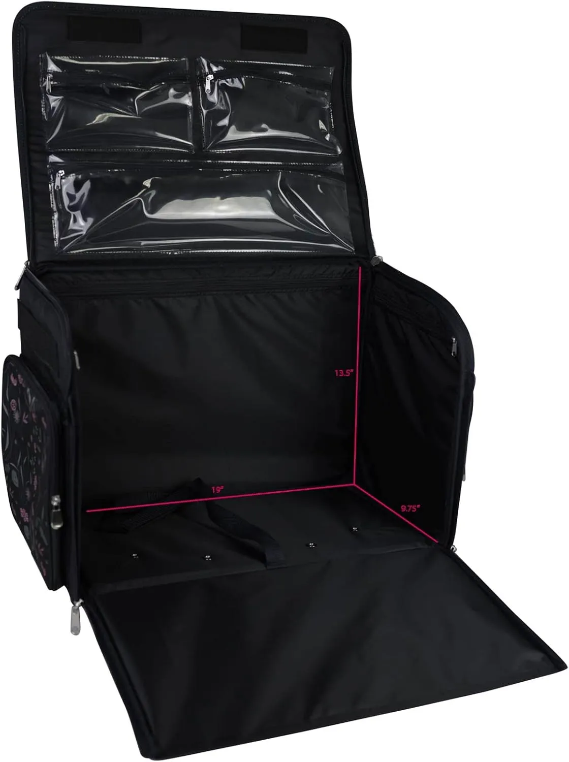 Everything Mary 4 Wheels Collapsible Deluxe Sewing Machine Storage Case, Black - Rolling Trolley Carrying Bag for Brother, Singer