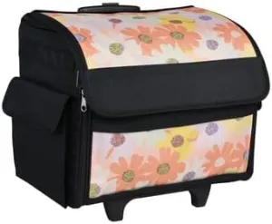 Everything Mary Collapsible Rolling Sewing Machine Tote - Premium Polyester Construction - Universal Fit - Portable with Dual Wheels and Telescoping Handle - Pastel Large Floral