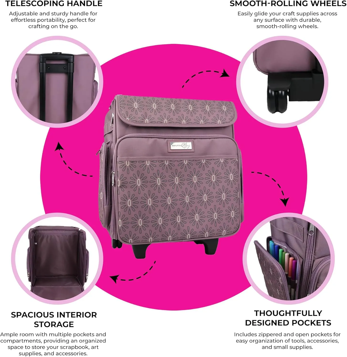 Everything Mary Premium Collapsible Scrapbook Tote - Spacious Storage with Multiple Pockets for Art Supplies, Tools & Craft Essentials, Portable & Durable