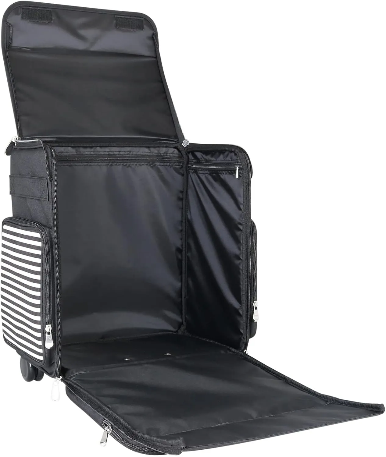 Everything Mary Rolling Craft Bag, Black & White Stripe - Papercraft Tote with Wheels for Scrapbook & Art Storage - Organizer Case for IRIS Boxes, Supplies, and Accessories - for Teachers & Medical