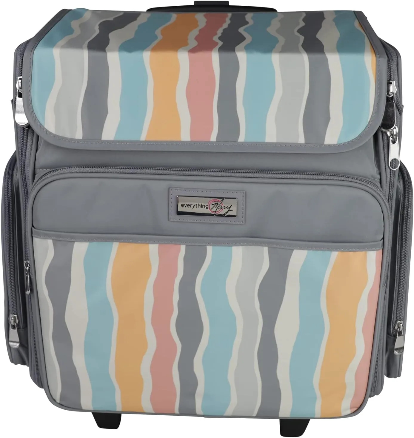 Everything Mary Rolling Craft Bag, Grey Stripes - Papercraft Tote with Wheels for Scrapbook & Art Storage - Organizer Case for IRIS Boxes, Supplies & Accessories - for Teachers & Medical