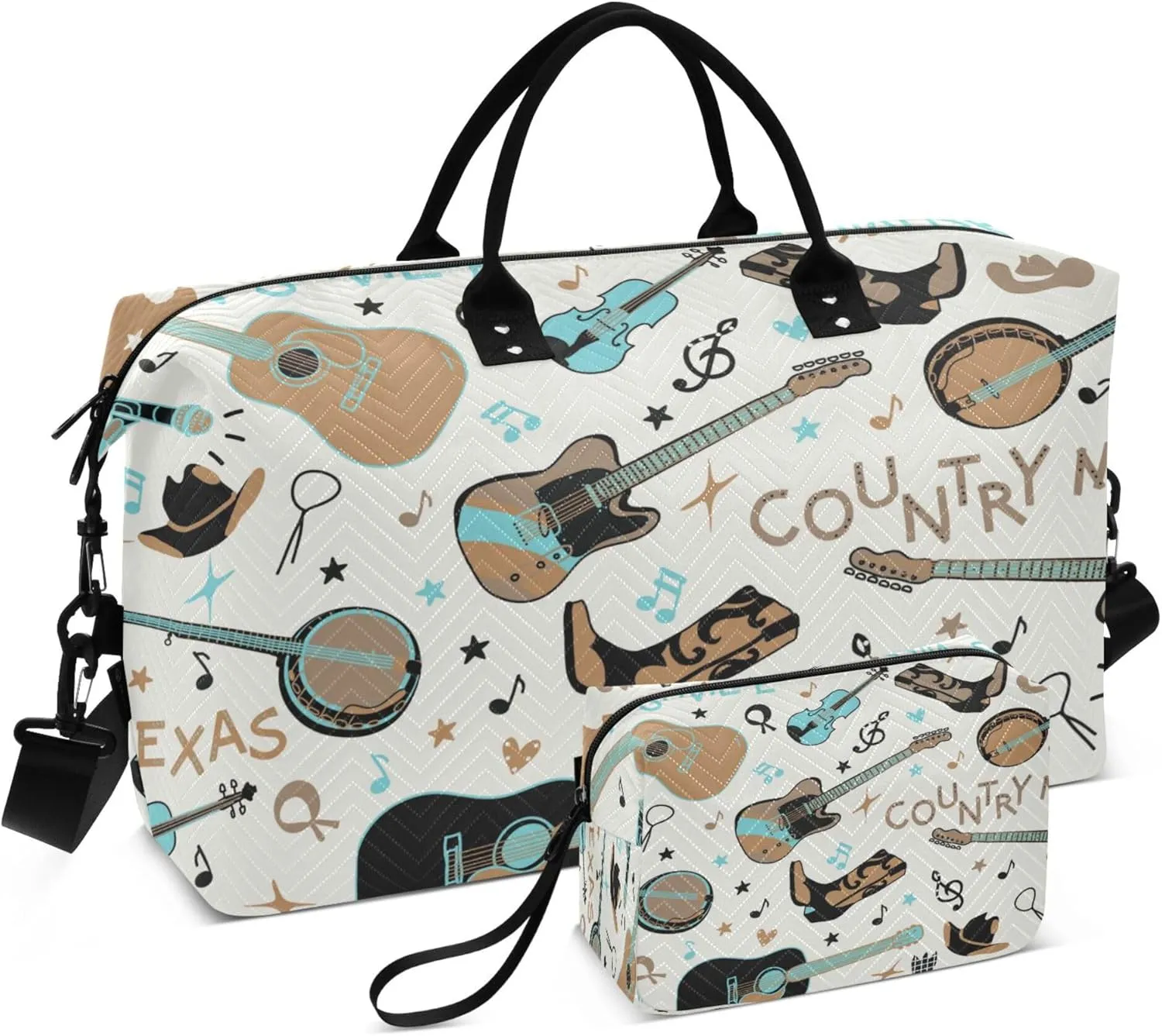 Exnundod Country Musical Instruments Travel Duffel Bags for Women Seamless Concept Pattern Sports Gym Bag Weekender Carry On Tote Overnight Luggage Duffle Bags