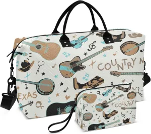 Exnundod Country Musical Instruments Travel Duffel Bags for Women Seamless Concept Pattern Sports Gym Bag Weekender Carry On Tote Overnight Luggage Duffle Bags