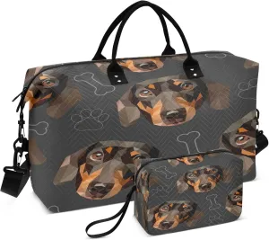 Exnundod Dachshund Muzzle Face Head Travel Duffel Bags for Women Sports Gym Bag Weekender Carry On Tote Overnight Luggage Duffle Bags