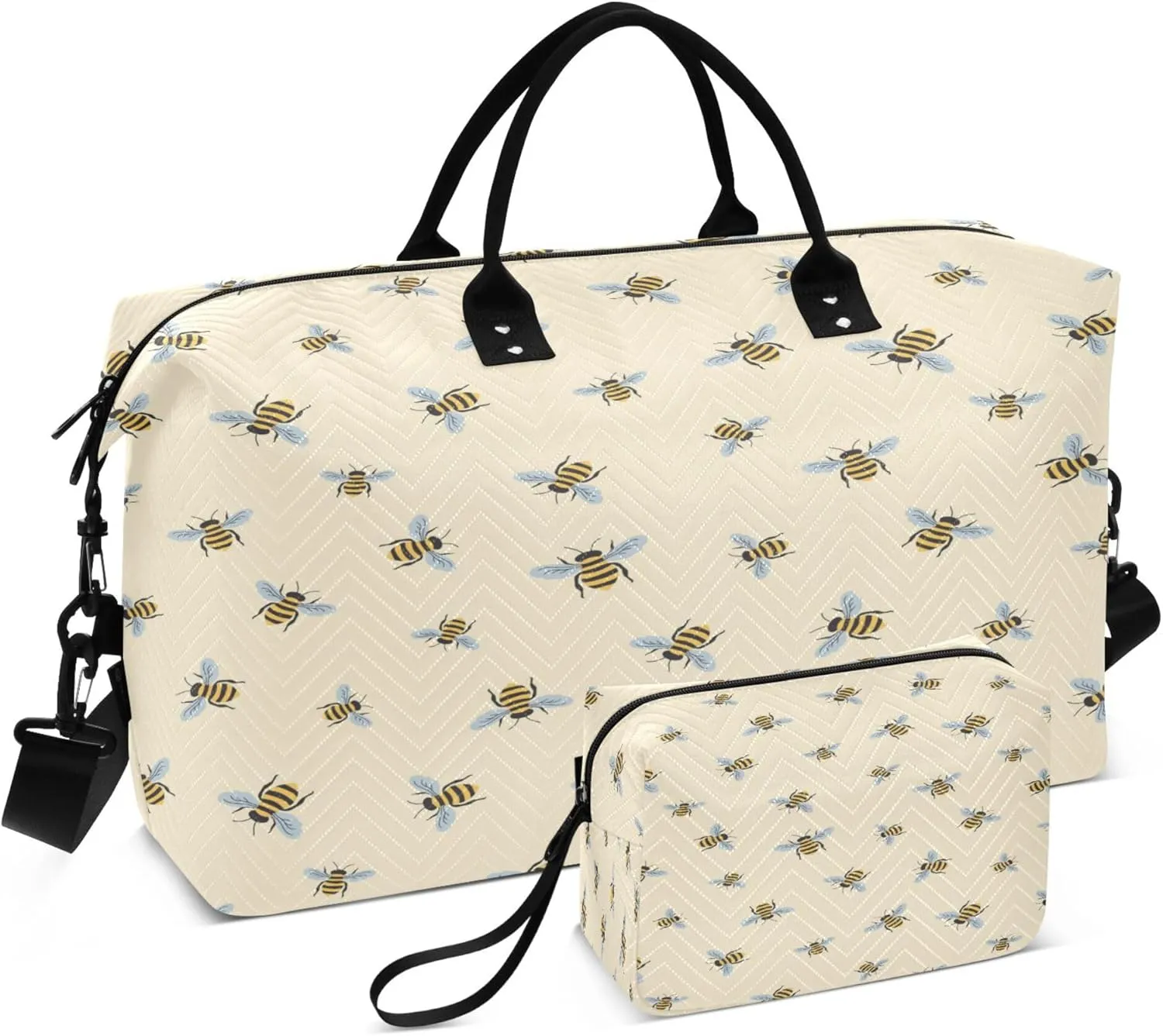 Exnundod Flying Bees Seamless Pattern Travel Duffel Bags for Women Sports Gym Bag Weekender Carry On Tote Overnight Luggage Duffle Bags