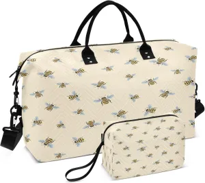 Exnundod Flying Bees Seamless Pattern Travel Duffel Bags for Women Sports Gym Bag Weekender Carry On Tote Overnight Luggage Duffle Bags