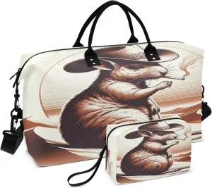 Exnundod Kangaroo Rat Cowboy Hat Travel Duffel Bags for Women Desert Funny Sports Gym Bag Weekender Carry On Tote Overnight Luggage Duffle Bags