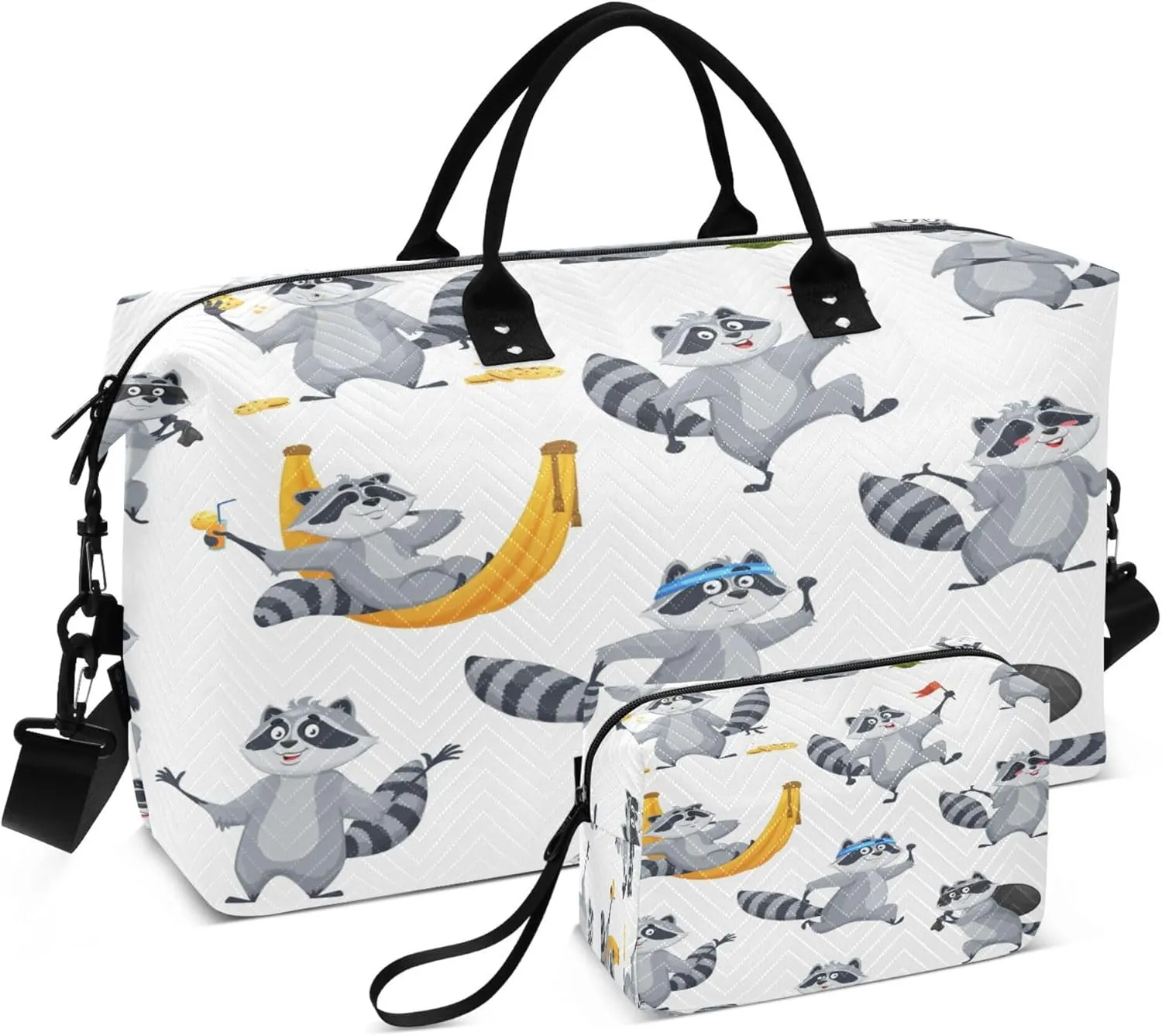 Exnundod Travel Duffel Bags Cartoon Raccoon Funny Animals Sports Gym Bag Weekender Carry On Tote Overnight Luggage Bags for Women and Men