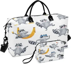 Exnundod Travel Duffel Bags Cartoon Raccoon Funny Animals Sports Gym Bag Weekender Carry On Tote Overnight Luggage Bags for Women and Men