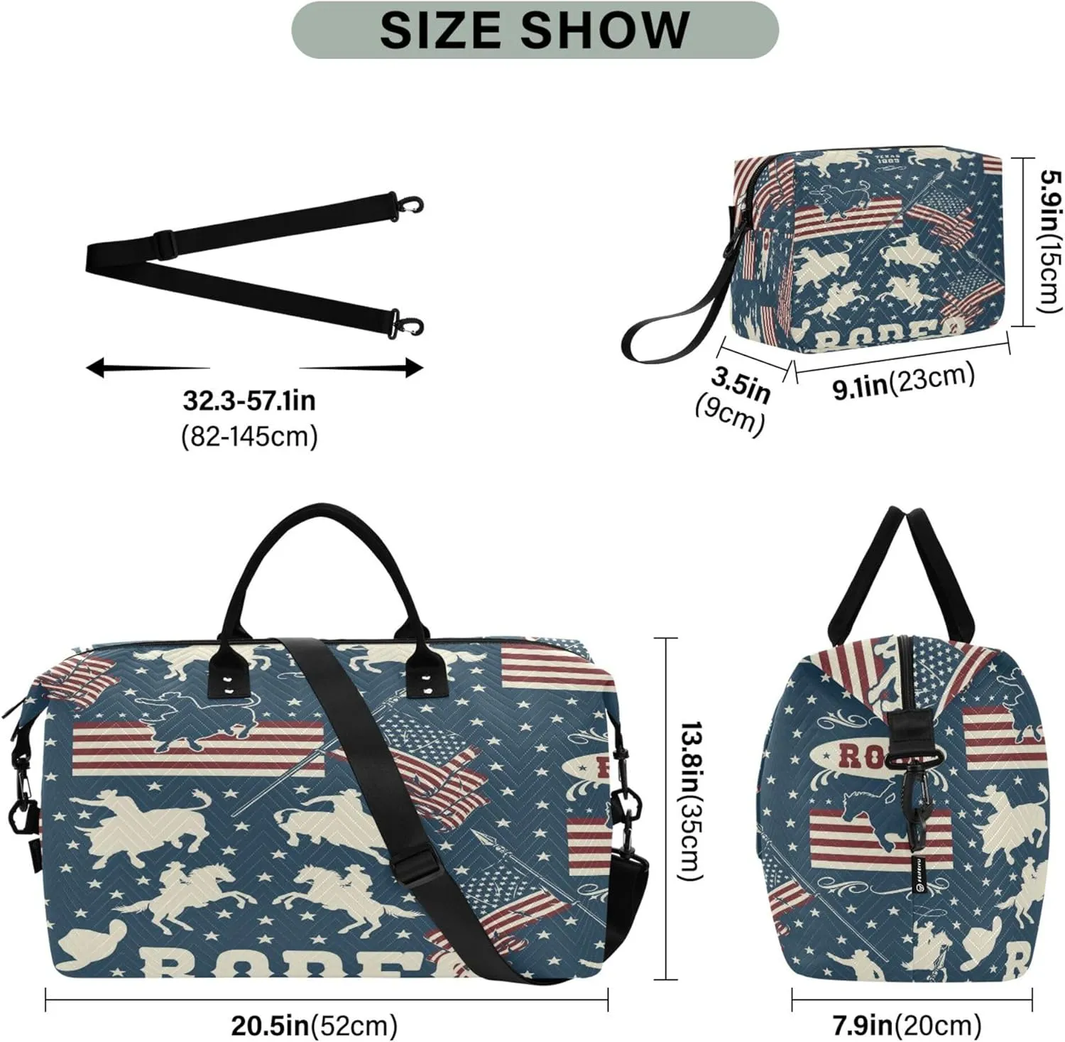 Exnundod Women Weekender Bags American Rodeo Pattern Travel Duffel Bags Carry On Overnight Bag Cowboys Flag Large Hospital Tote Luggage