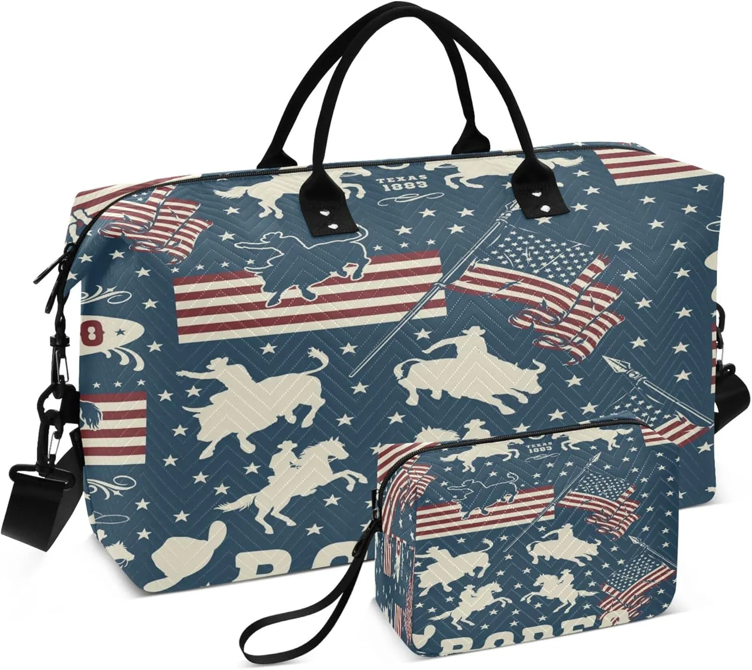 Exnundod Women Weekender Bags American Rodeo Pattern Travel Duffel Bags Carry On Overnight Bag Cowboys Flag Large Hospital Tote Luggage