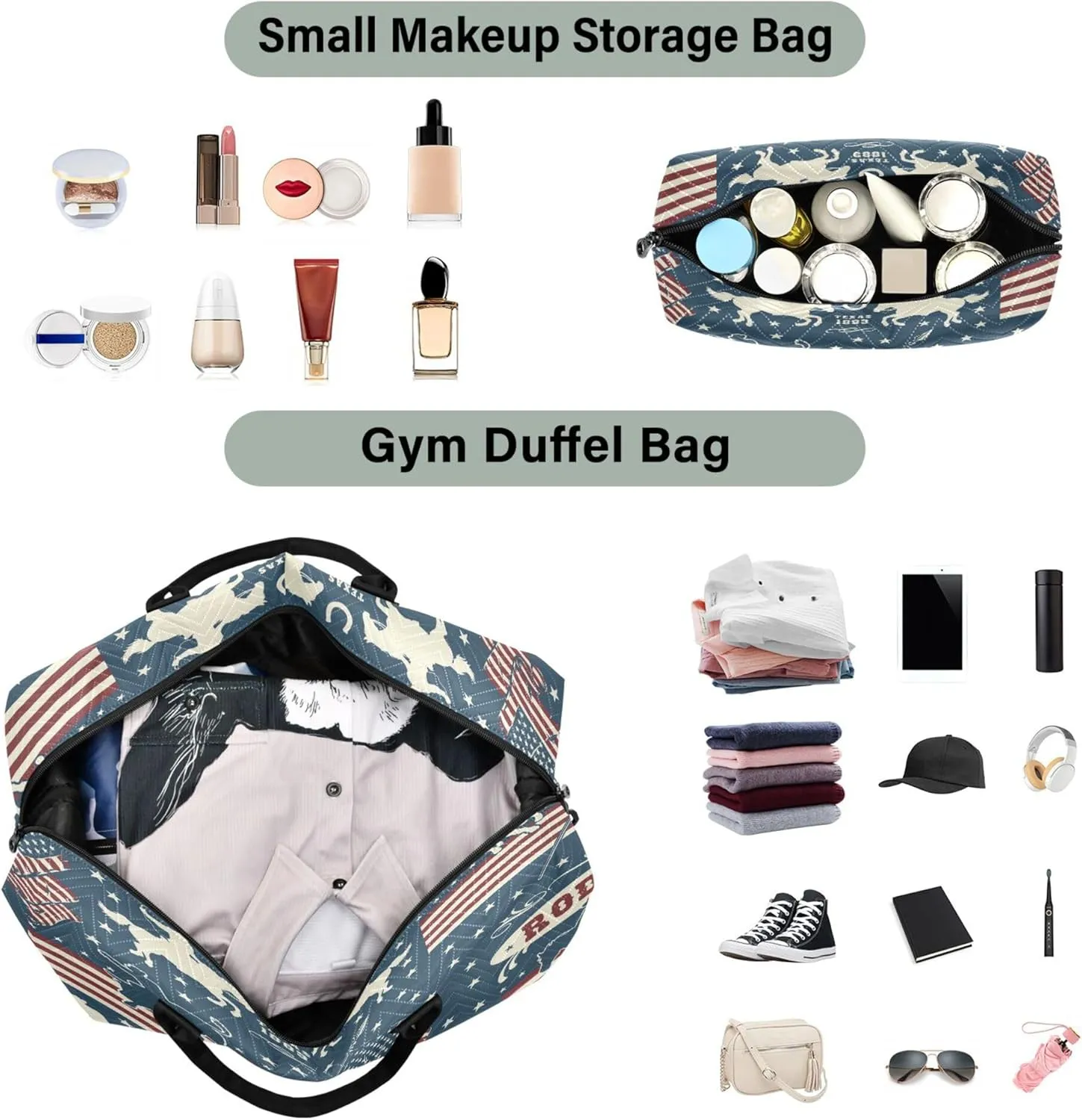Exnundod Women Weekender Bags American Rodeo Pattern Travel Duffel Bags Carry On Overnight Bag Cowboys Flag Large Hospital Tote Luggage