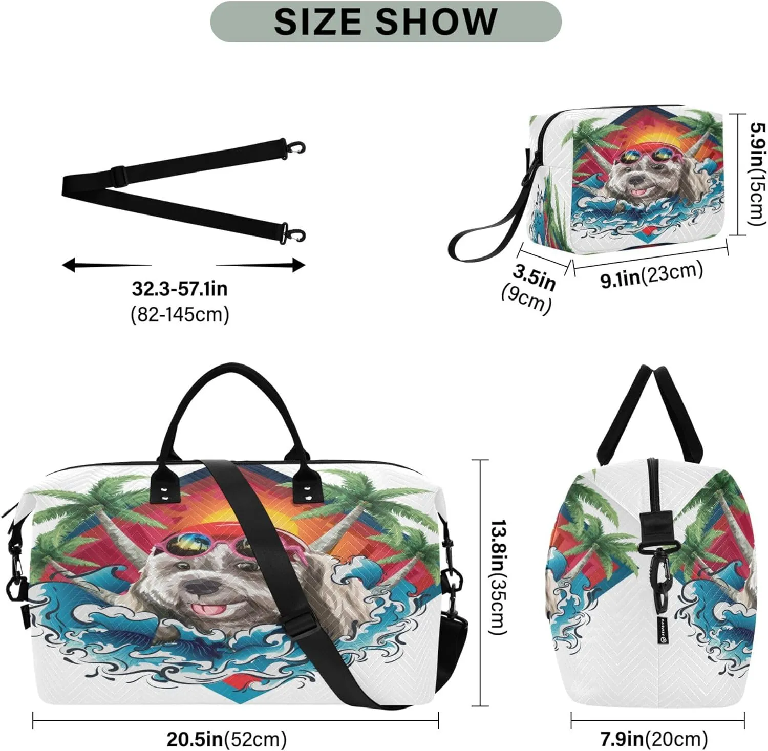 Exnundod Women Weekender Bags Swimming Shih Tzu Dog Travel Duffel Bags Carry On Overnight Bag Beach Coconut Tree Large Hospital Tote Luggage