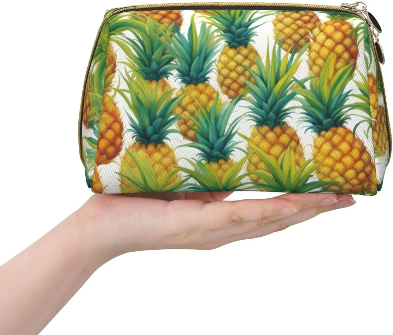 Exotic Tropical Pineapples Leather Toiletry Travel Bag, Compact Makeup Organizer For Women