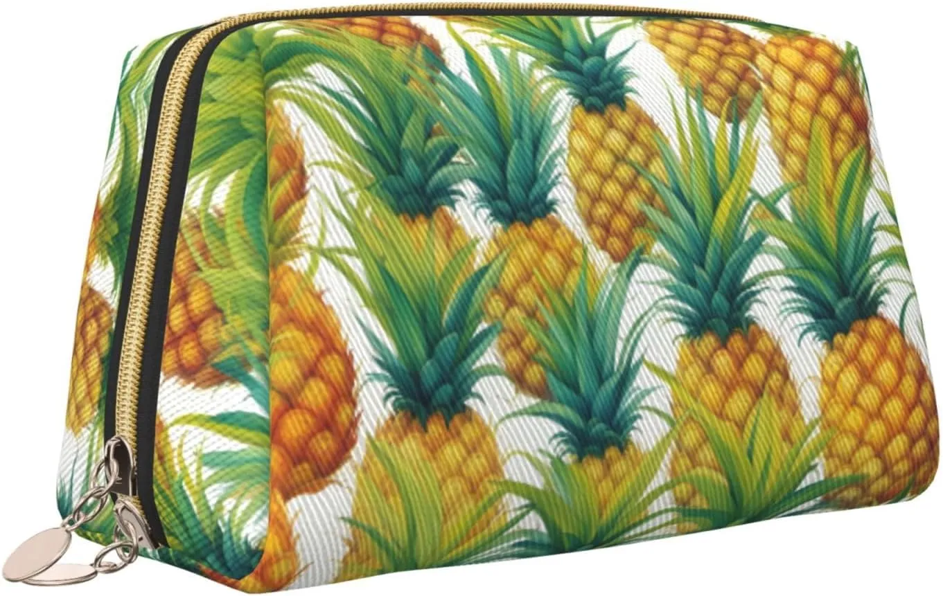 Exotic Tropical Pineapples Leather Toiletry Travel Bag, Compact Makeup Organizer For Women