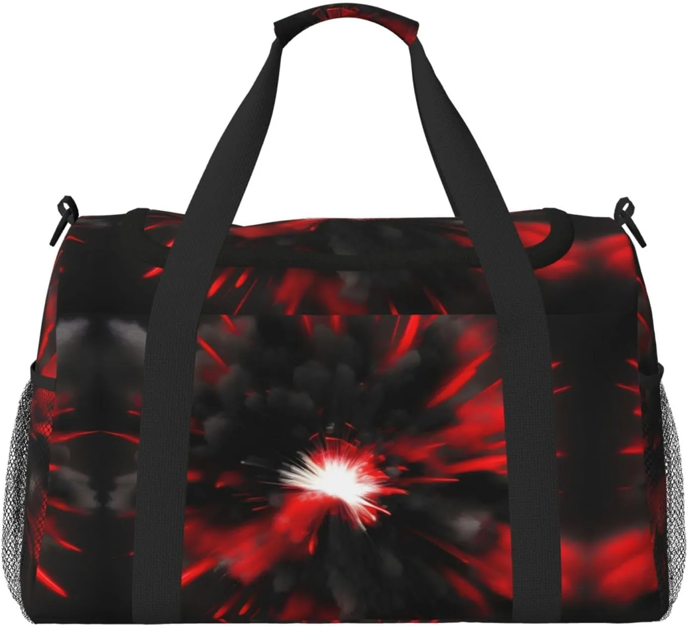 Explosion Burst Red Black Travel Duffel Bag With Zippers And Handles, Big Foldable Duffle Bag For Family Vacations