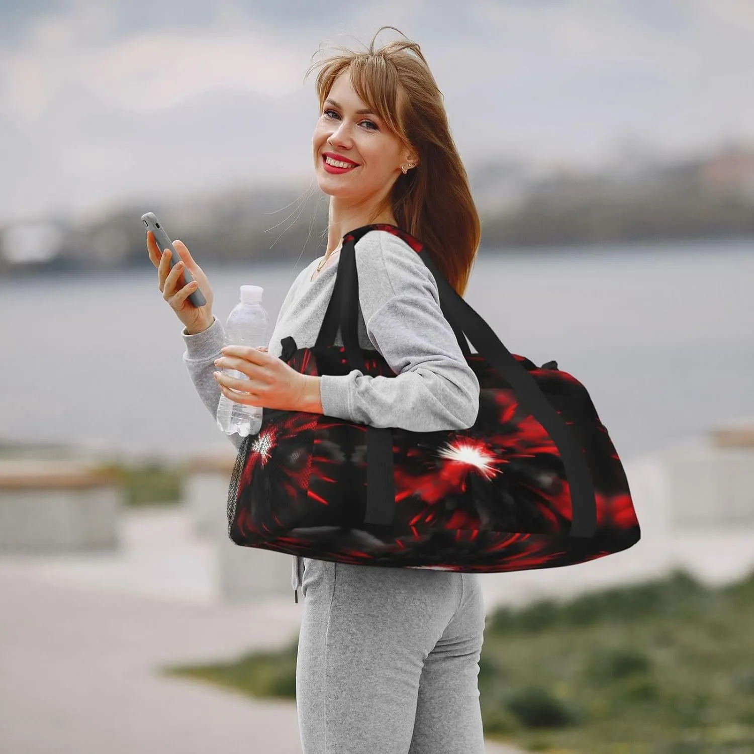 Explosion Burst Red Black Travel Duffel Bag With Zippers And Handles, Big Foldable Duffle Bag For Family Vacations