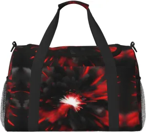 Explosion Burst Red Black Travel Duffel Bag With Zippers And Handles, Big Foldable Duffle Bag For Family Vacations