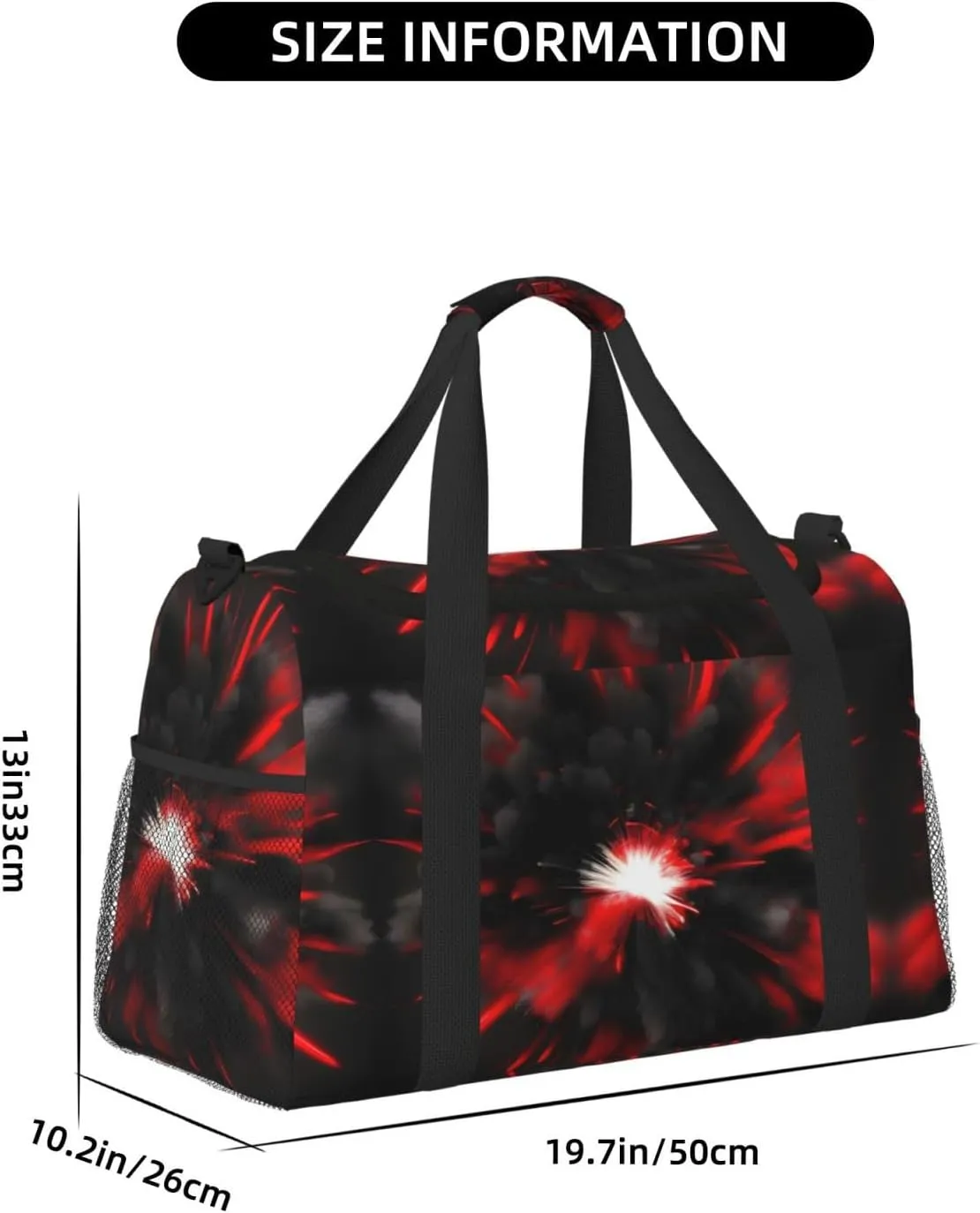 Explosion Burst Red Black Travel Duffel Bag With Zippers And Handles, Big Foldable Duffle Bag For Family Vacations
