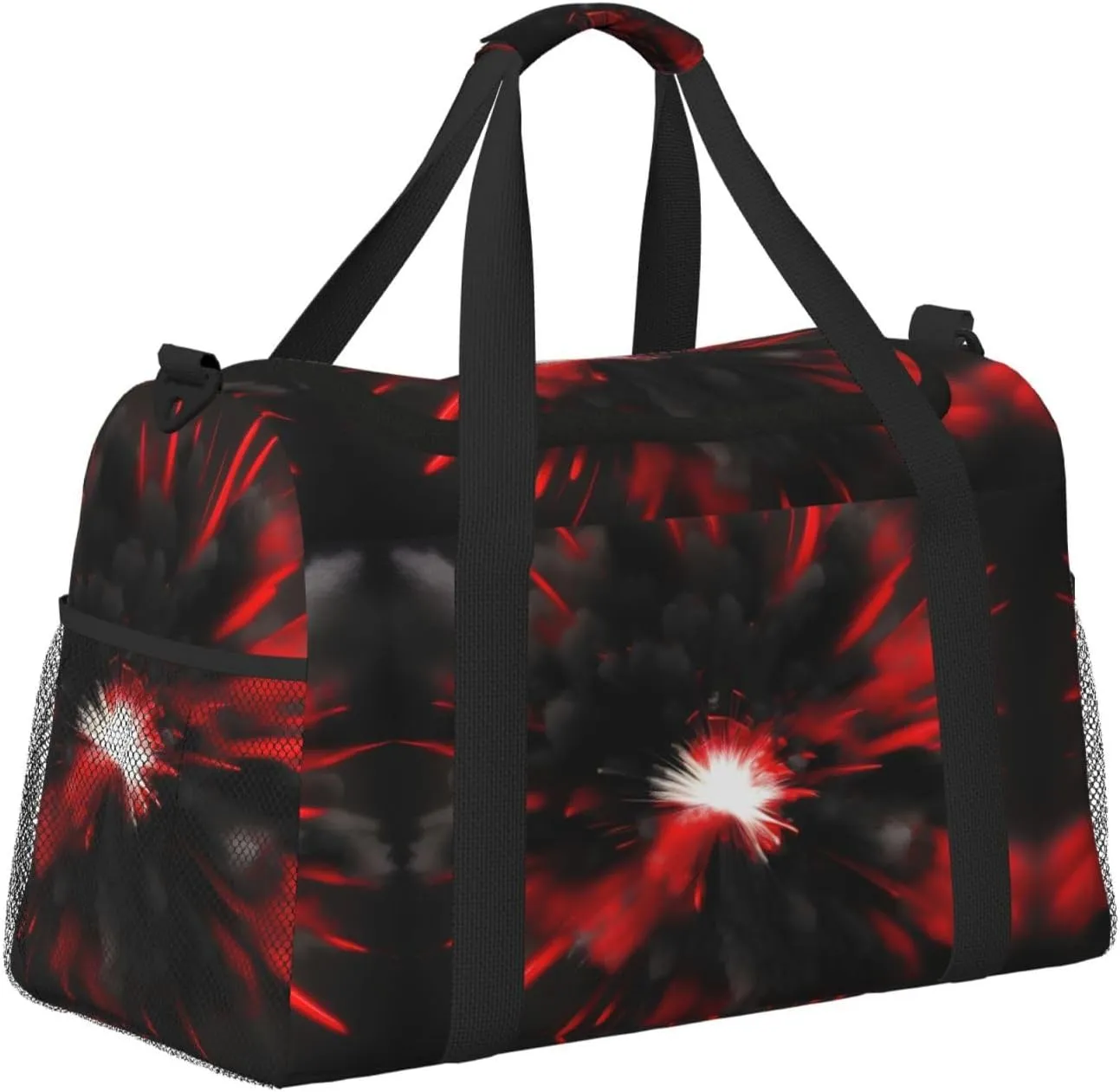 Explosion Burst Red Black Travel Duffel Bag With Zippers And Handles, Big Foldable Duffle Bag For Family Vacations