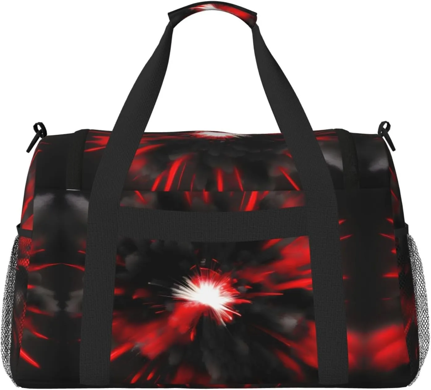 Explosion Burst Red Black Travel Duffel Bag With Zippers And Handles, Big Foldable Duffle Bag For Family Vacations