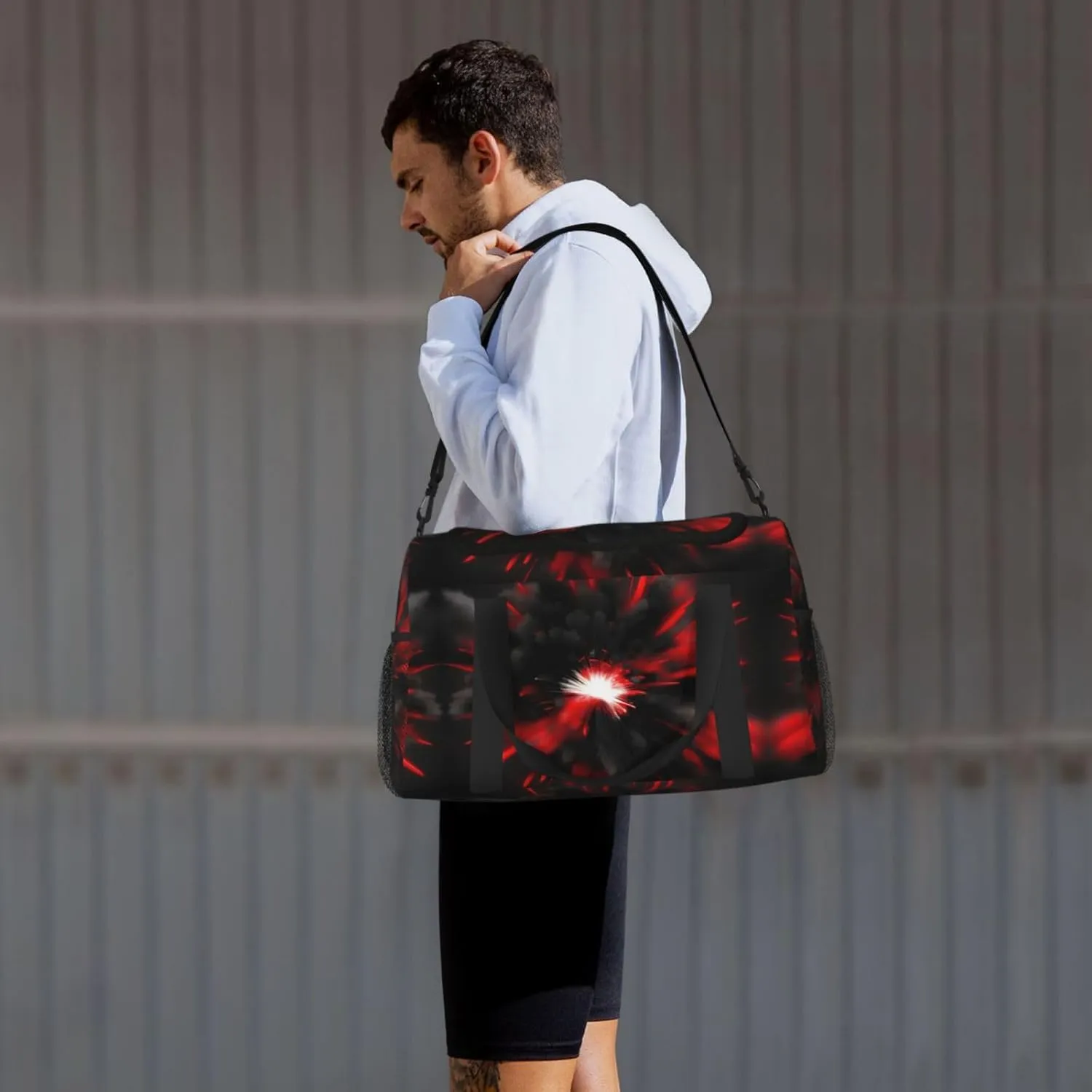 Explosion Burst Red Black Travel Duffel Bag With Zippers And Handles, Big Foldable Duffle Bag For Family Vacations