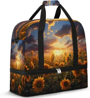 Exquisite Drawing Flowers Pattern Travel Duffle Bag, Collapsible Travel Bag Sports Gym Bag With Shoes Compartment Weekender Bag Overnight Bag For Women Men