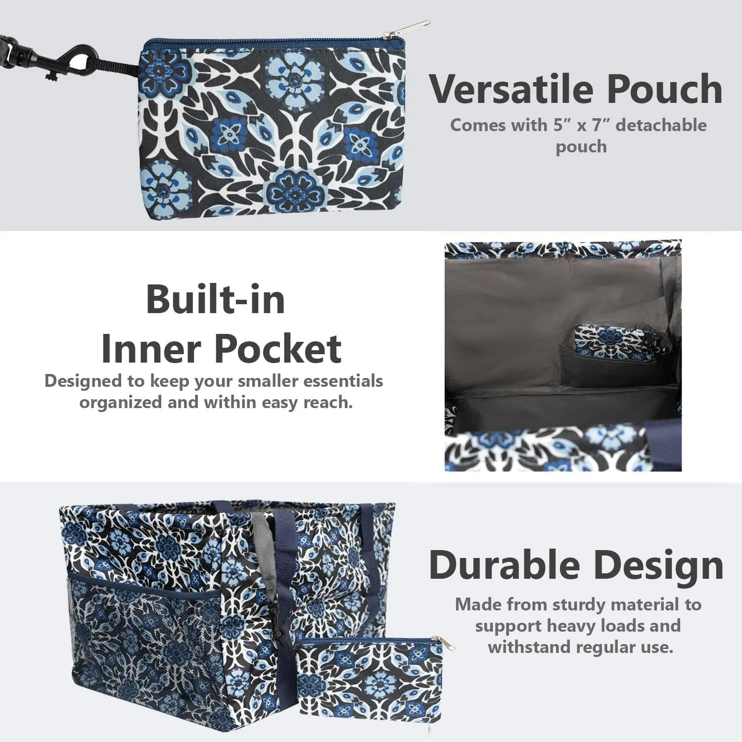 Extra Large Utility Tote Bag - Collapsible Tote with Wire Frame for Beach, Groceries, Travel - Includes 5x7 Bag
