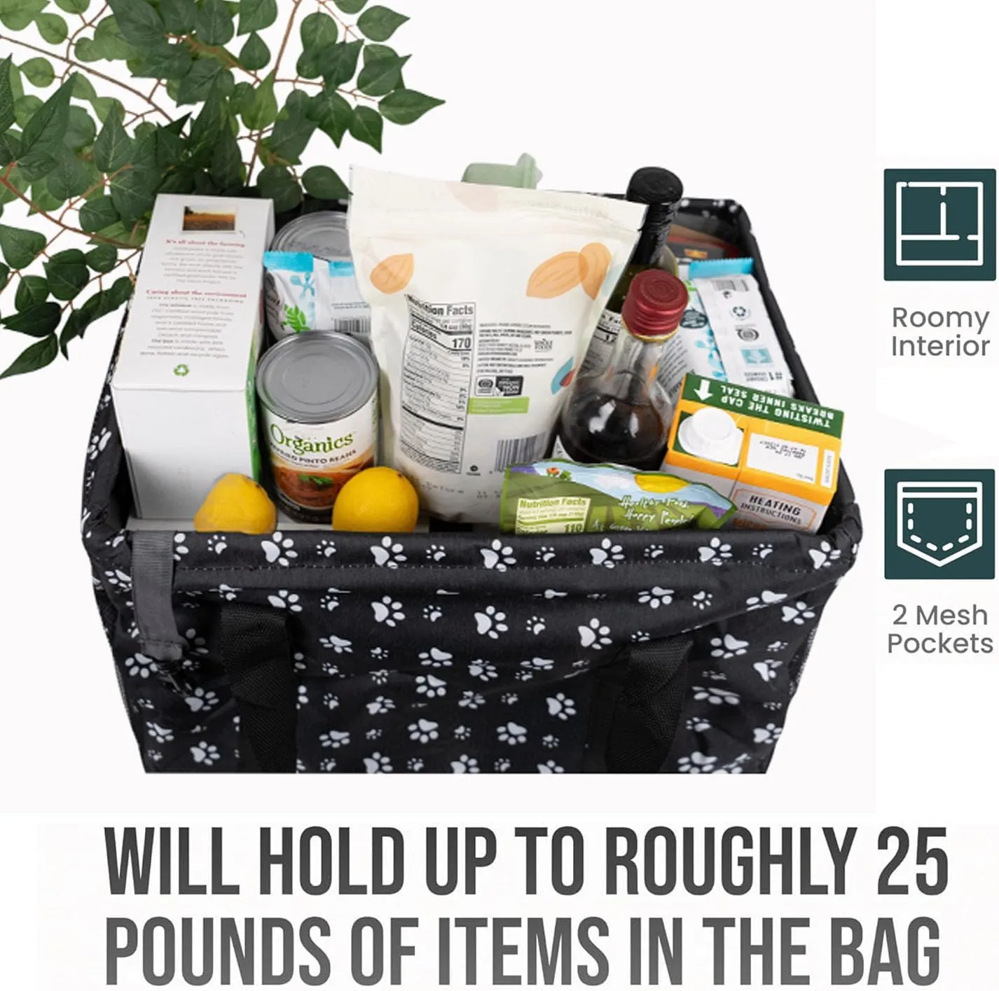 Extra Large Utility Tote Bag - Collapsible Tote with Wire Frame for Beach, Groceries, Travel - Includes 5x7 Bag