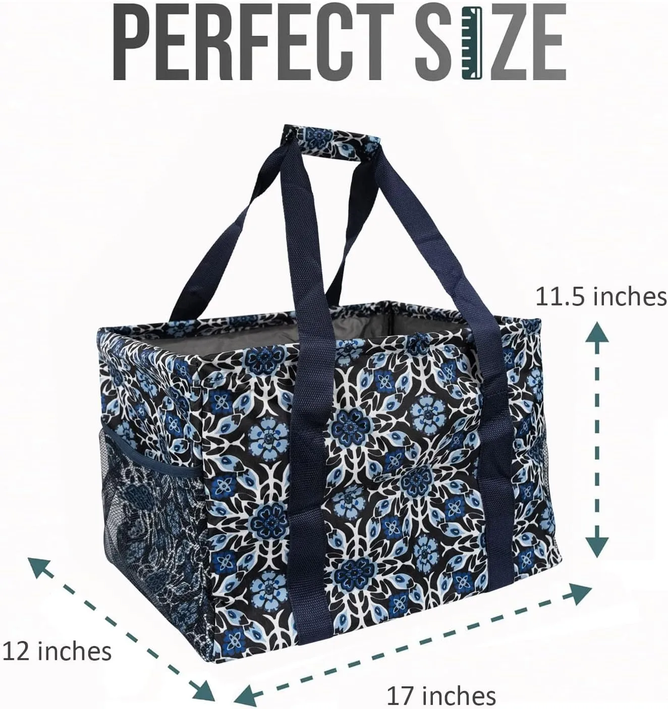 Extra Large Utility Tote Bag - Collapsible Tote with Wire Frame for Beach, Groceries, Travel - Includes 5x7 Bag